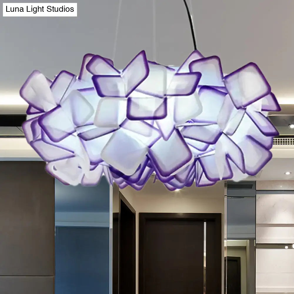 Contemporary Blossom Drop Pendant Ceiling Lamp - Brown/Blue/Purple 21’/27.5’ Wide 1-Light