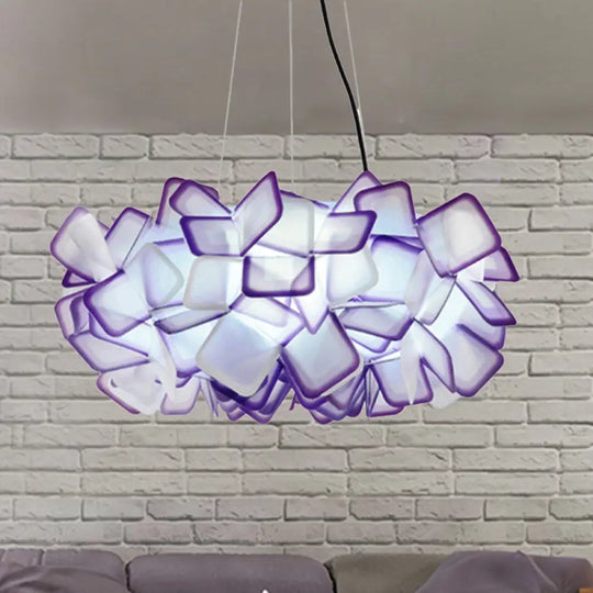 Contemporary Blossom Drop Pendant Ceiling Lamp - Brown/Blue/Purple 21’/27.5’ Wide 1-Light