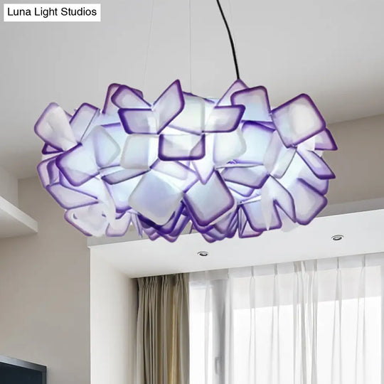 Contemporary Blossom Drop Pendant Ceiling Lamp - Brown/Blue/Purple 21’/27.5’ Wide 1-Light