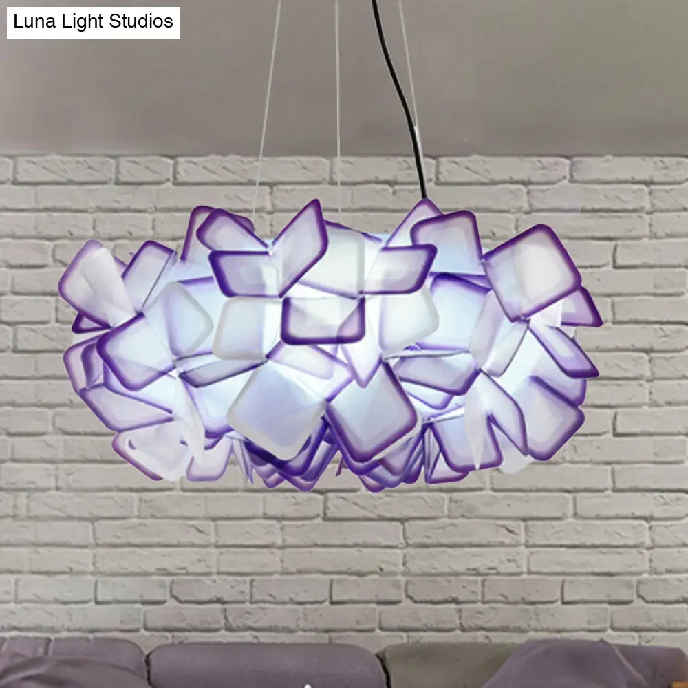 Contemporary Brown/Blue/Purple Blossom Drop Pendant Ceiling Lamp - 21/27.5 Wide 1-Light Acrylic