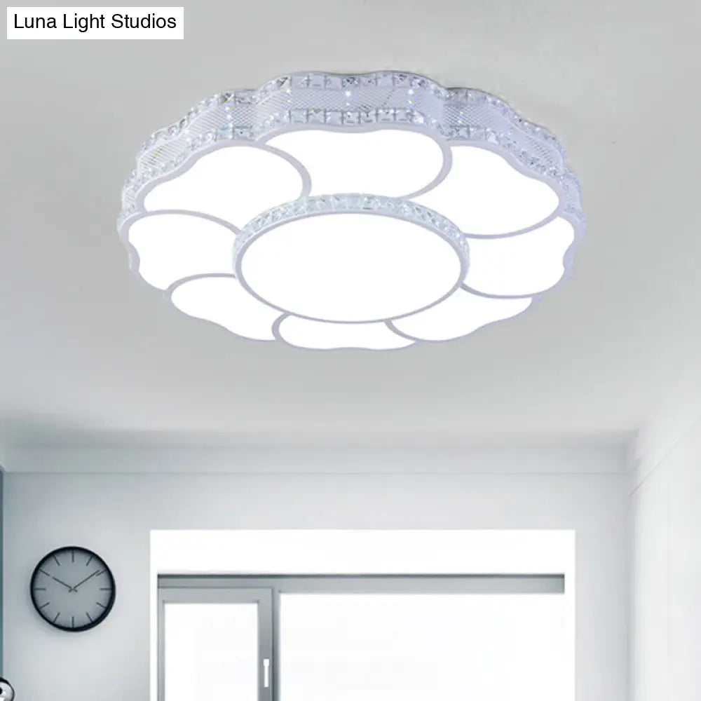 Contemporary Blossom Led Flush Light With Faceted Crystals - 23.5/19.5 Wide White