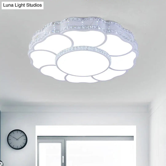 Contemporary Blossom Led Flush Light With Faceted Crystals - 23.5’/19.5’ Wide White