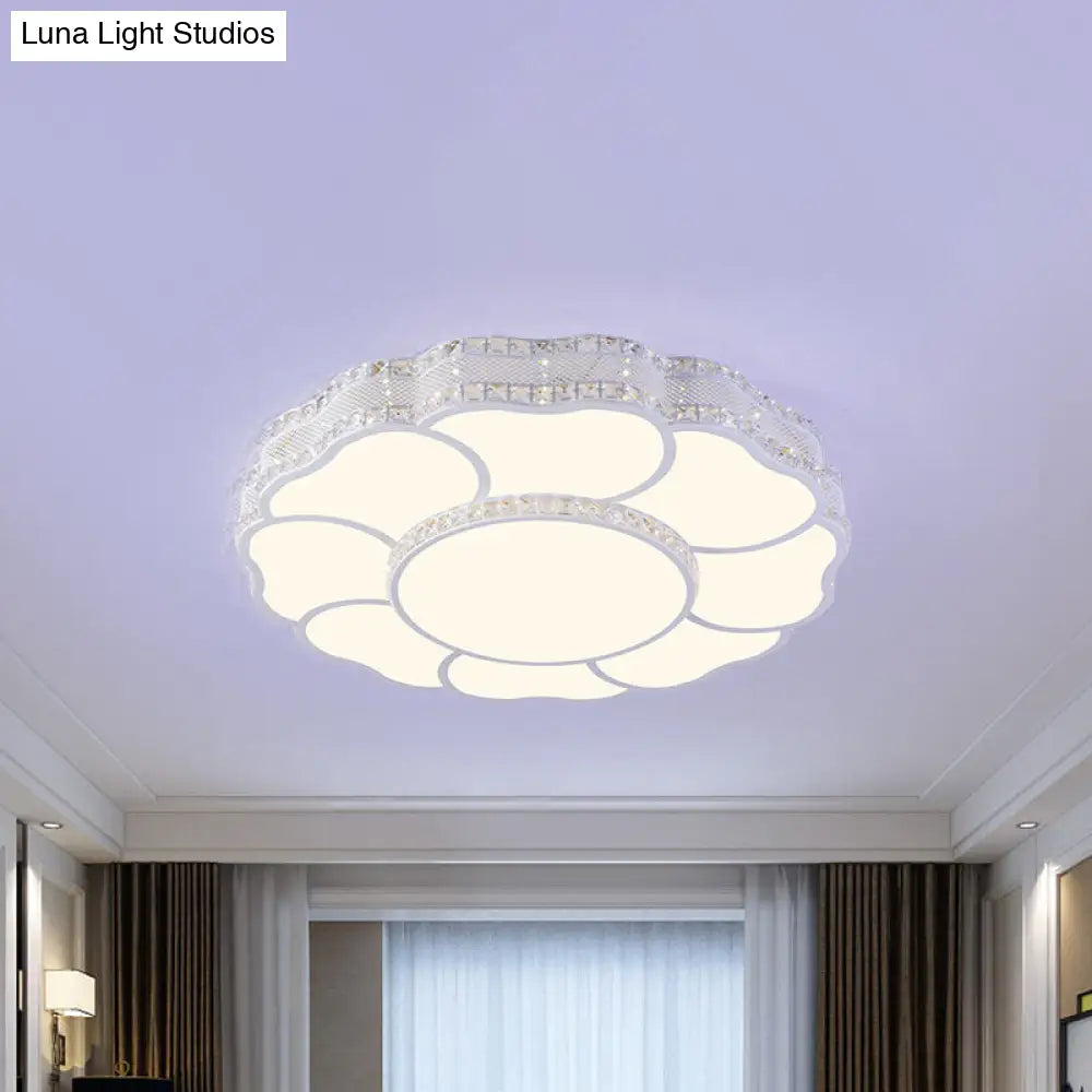 Contemporary Blossom Led Flush Light With Faceted Crystals - 23.5/19.5 Wide White / 19.5