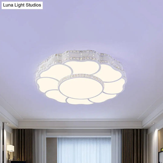 Contemporary Blossom Led Flush Light With Faceted Crystals - 23.5/19.5 Wide White / 19.5