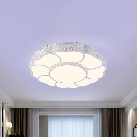 Contemporary Blossom Led Flush Light With Faceted Crystals - 23.5’/19.5’ Wide White / 19.5’