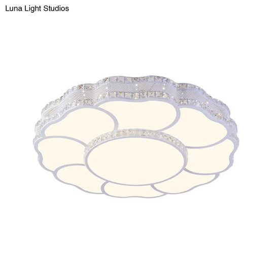 Contemporary Blossom Led Flush Light With Faceted Crystals - 23.5/19.5 Wide White