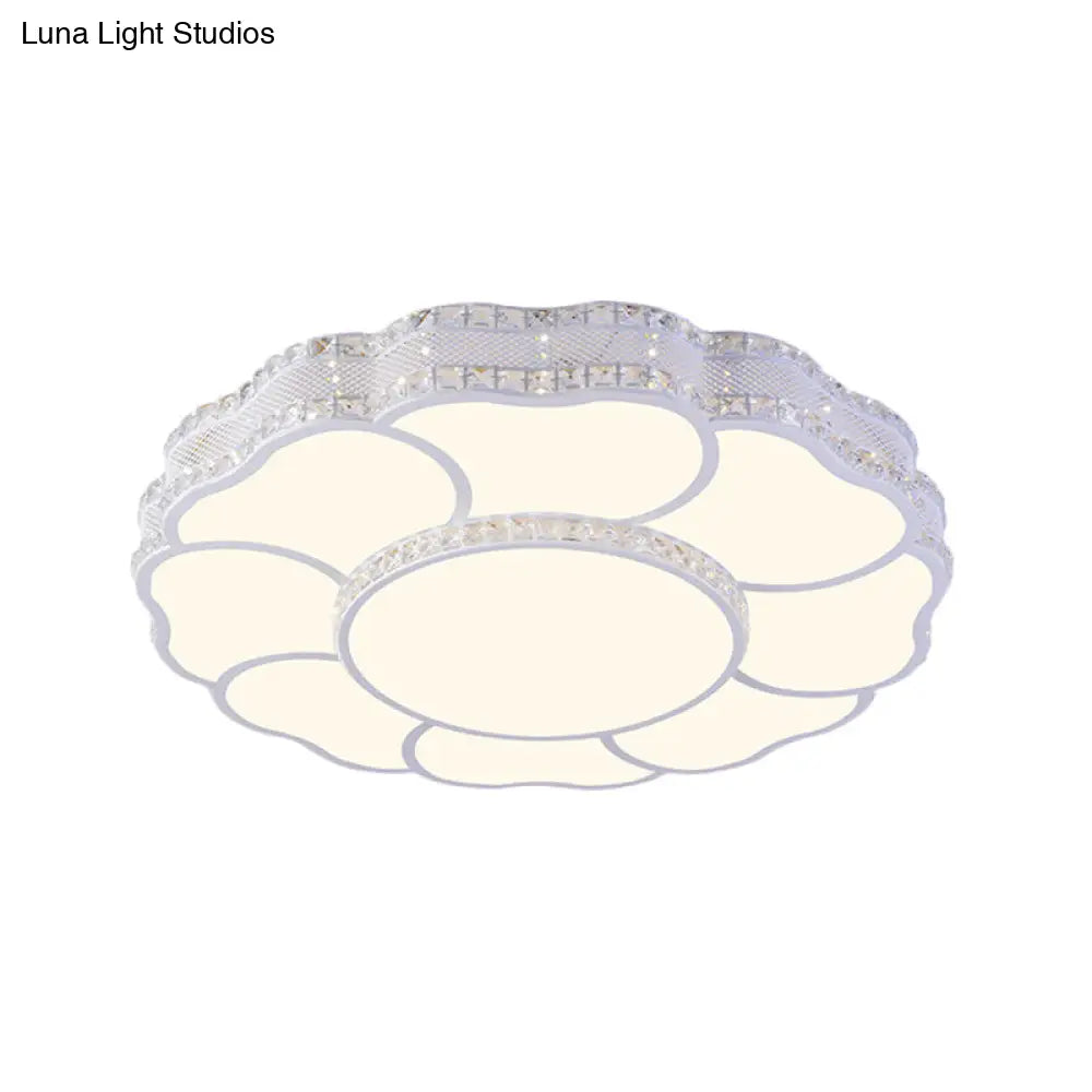 Contemporary Blossom Led Flush Light With Faceted Crystals - 23.5’/19.5’ Wide White