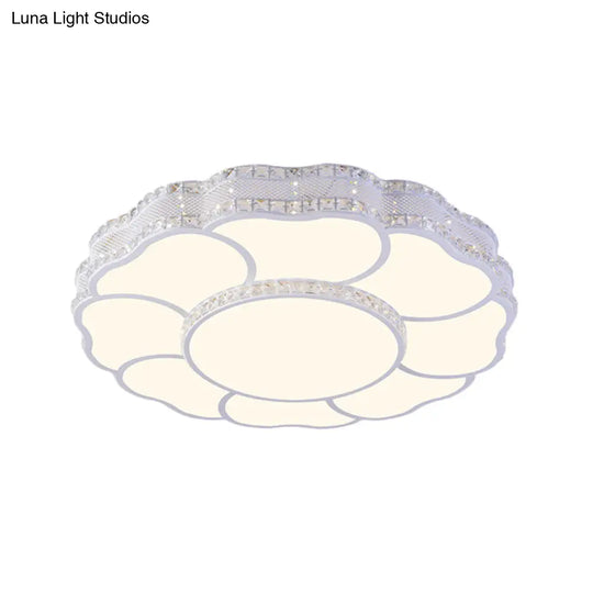 Contemporary Blossom Led Flush Light With Faceted Crystals - 23.5’/19.5’ Wide White