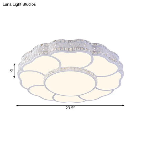 Contemporary Blossom Led Flush Light With Faceted Crystals - 23.5/19.5 Wide White