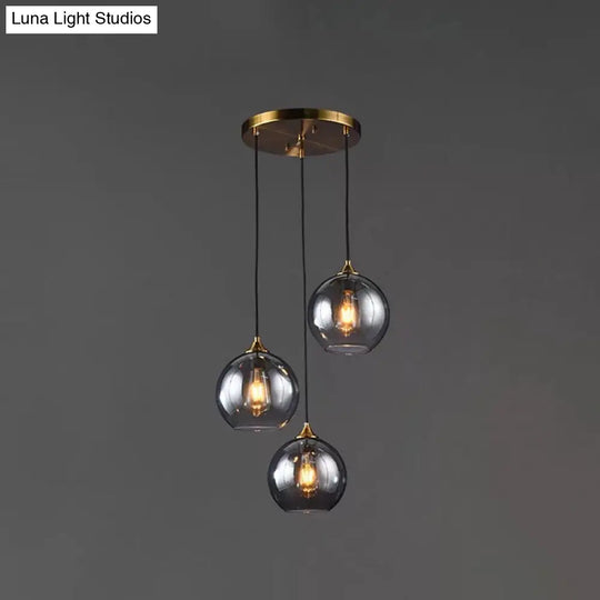 Modern Blown Glass Sphere Pendant Lights For Bedroom Smoke Gray / Round