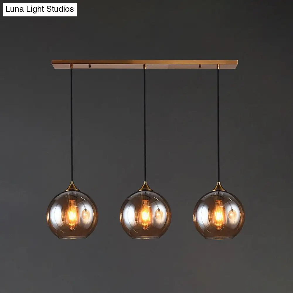 Modern Blown Glass Sphere Pendant Lights For Bedroom Amber / Linear