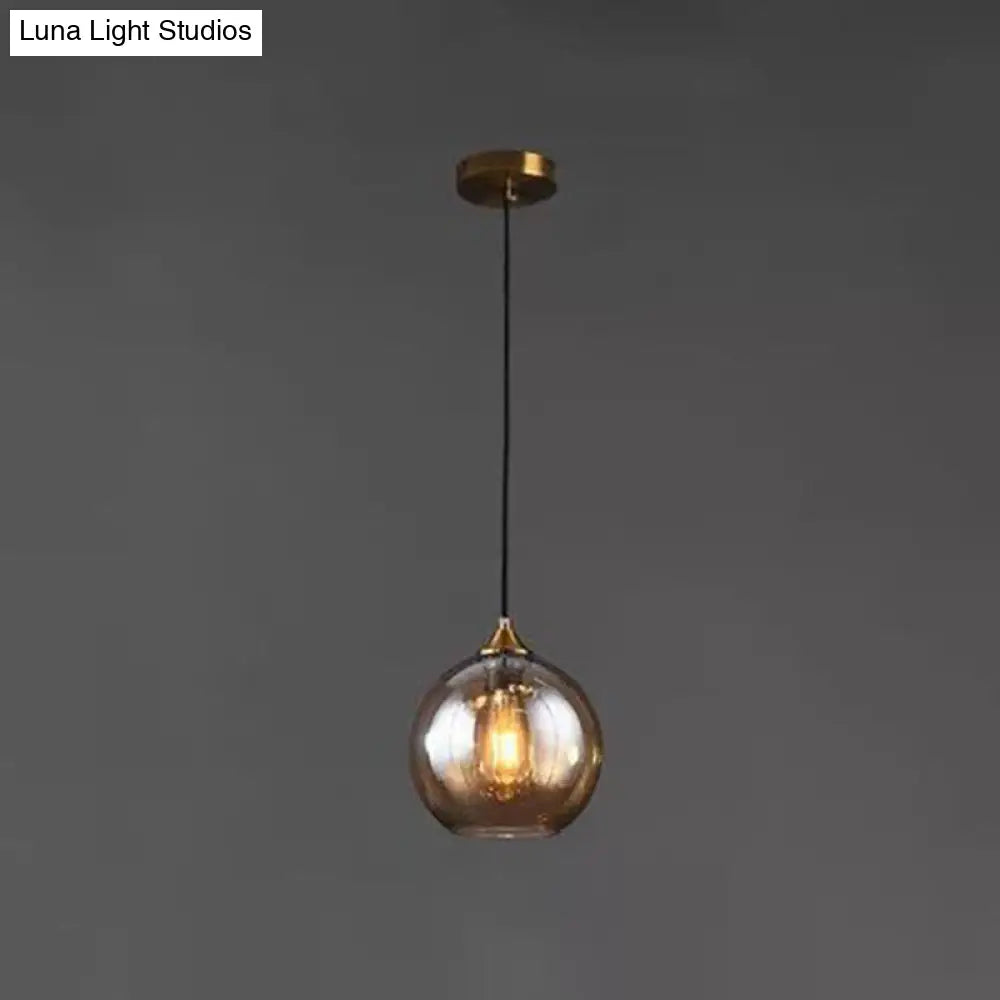 Modern Blown Glass Sphere Pendant Lights For Bedroom Amber / Round