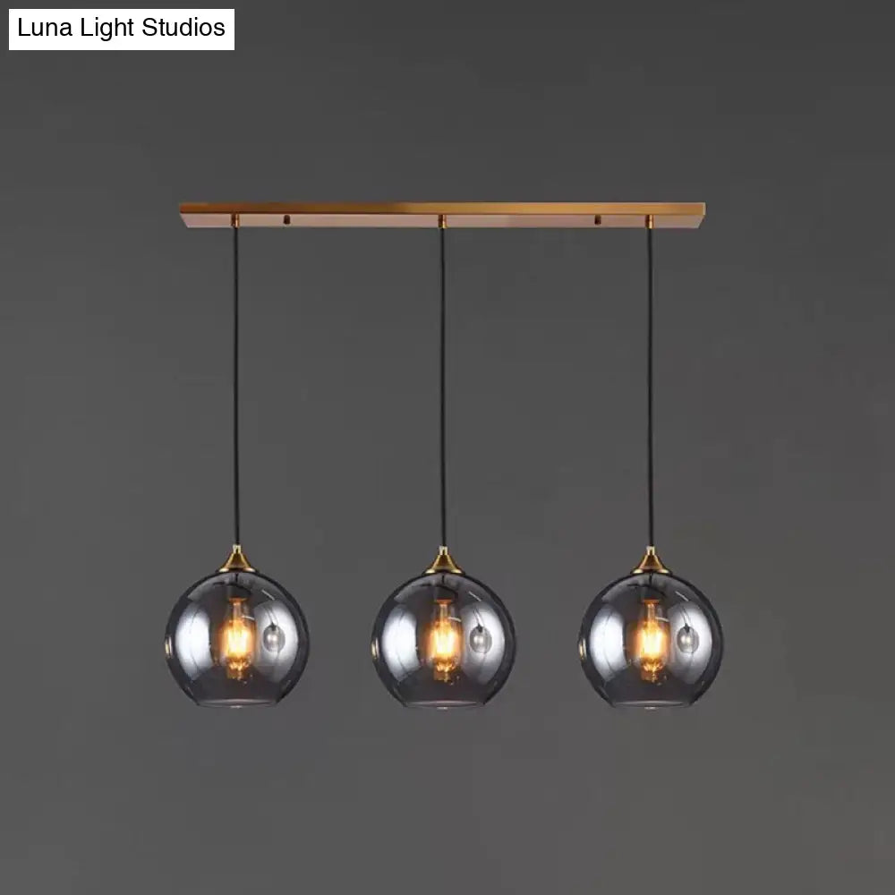 Modern Blown Glass Sphere Pendant Lights For Bedroom Smoke Gray / Linear