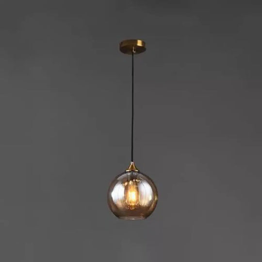 Contemporary Blown Glass Sphere Pendant Lights For Bedrooms Amber / Round