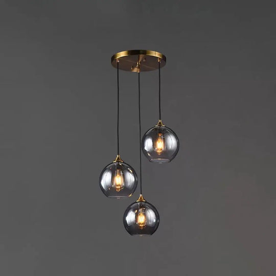 Contemporary Blown Glass Sphere Pendant Lights For Bedrooms Smoke Gray / Round