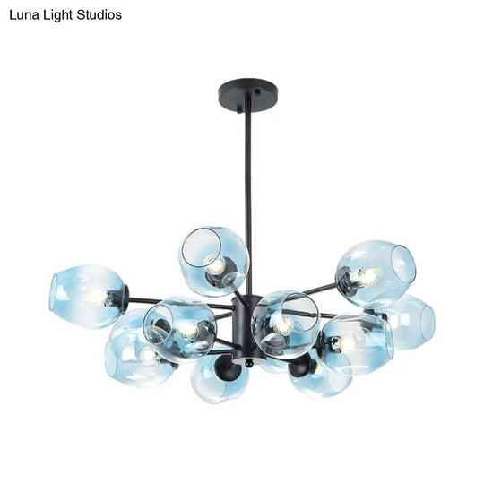 Contemporary Blue Glass 12-Head Cup Pendant Chandelier - Perfect For Your Living Room Ceiling