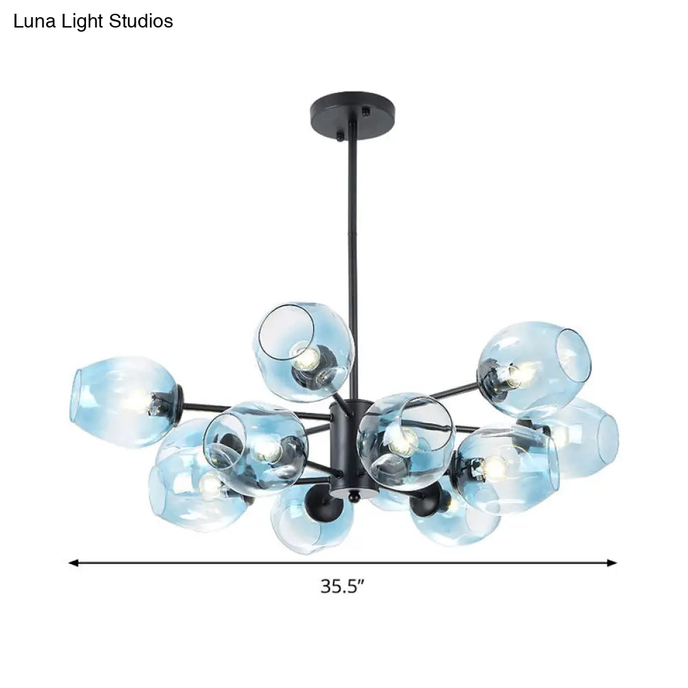 Contemporary Blue Glass 12-Head Cup Pendant Chandelier - Perfect For Your Living Room Ceiling