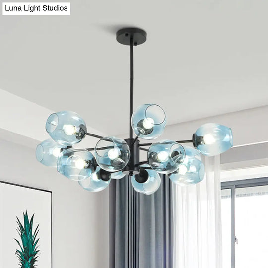 Contemporary Blue Glass 12-Head Cup Pendant Chandelier - Perfect For Your Living Room Ceiling