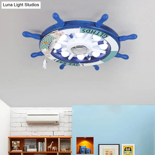 Contemporary Blue Led Flush Ceiling Light Fixture For Nursery With Wood Rudder Design