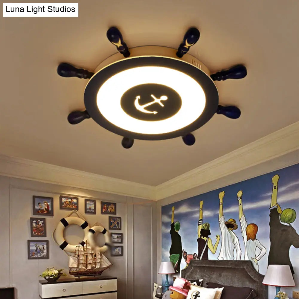 Contemporary Blue Led Flush Ceiling Light For Childs Room - Resin Rudder Design