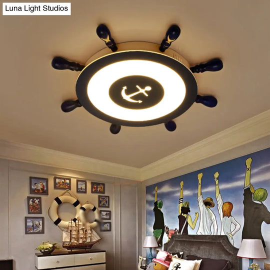 Contemporary Blue Led Flush Ceiling Light For Childs Room - Resin Rudder Design