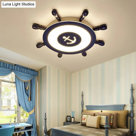 Contemporary Blue Led Flush Ceiling Light For Child’s Room - Resin Rudder Design