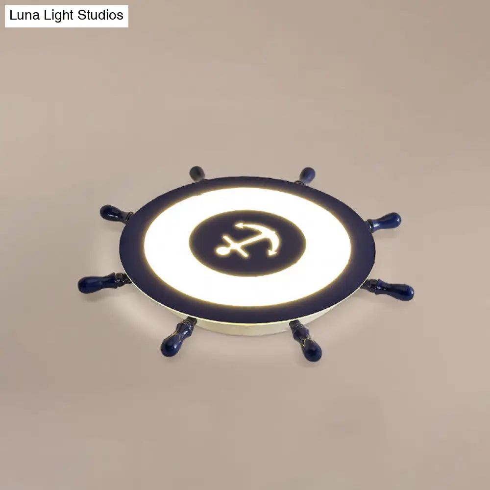 Contemporary Blue Led Flush Ceiling Light For Childs Room - Resin Rudder Design