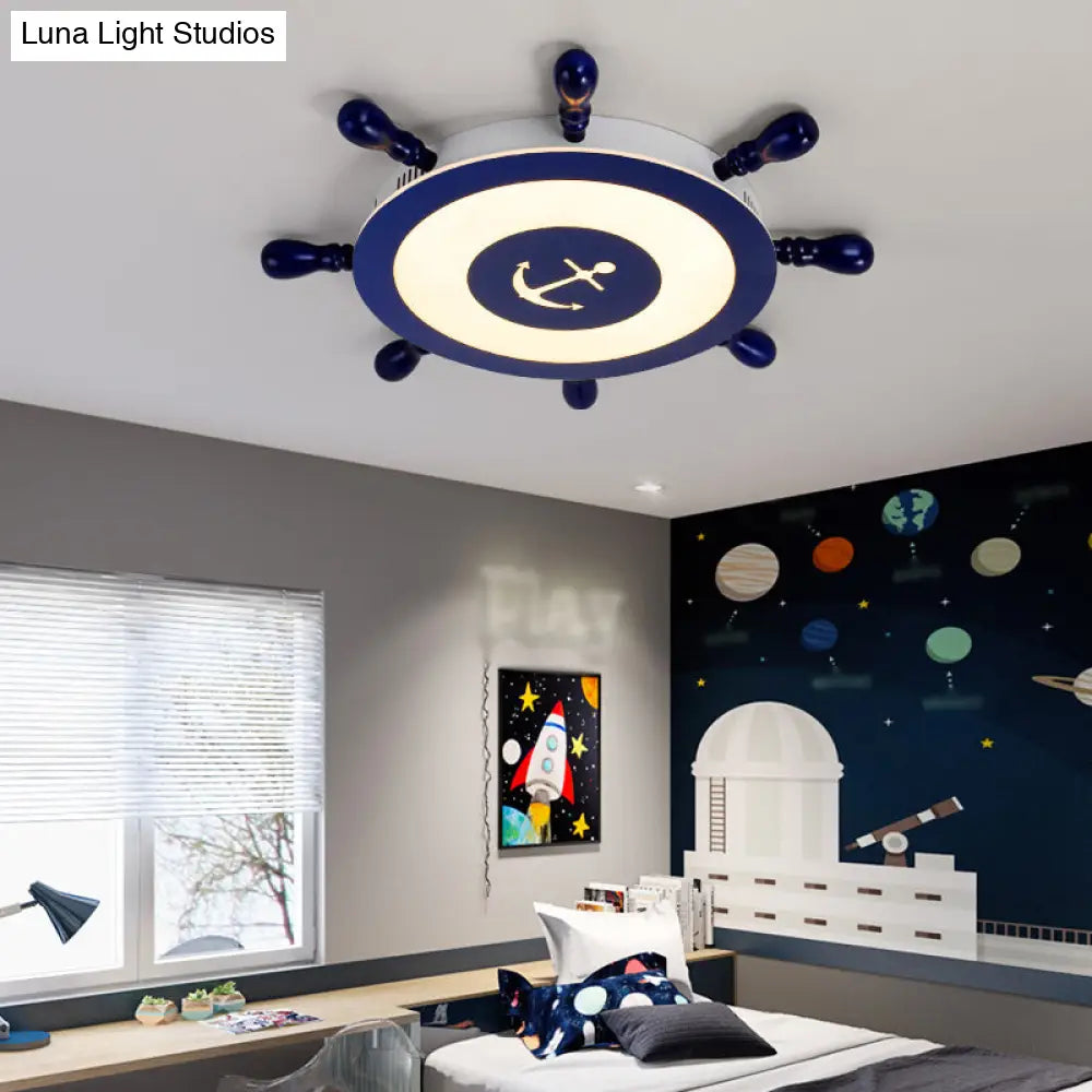 Contemporary Blue Led Flush Ceiling Light For Childs Room - Resin Rudder Design