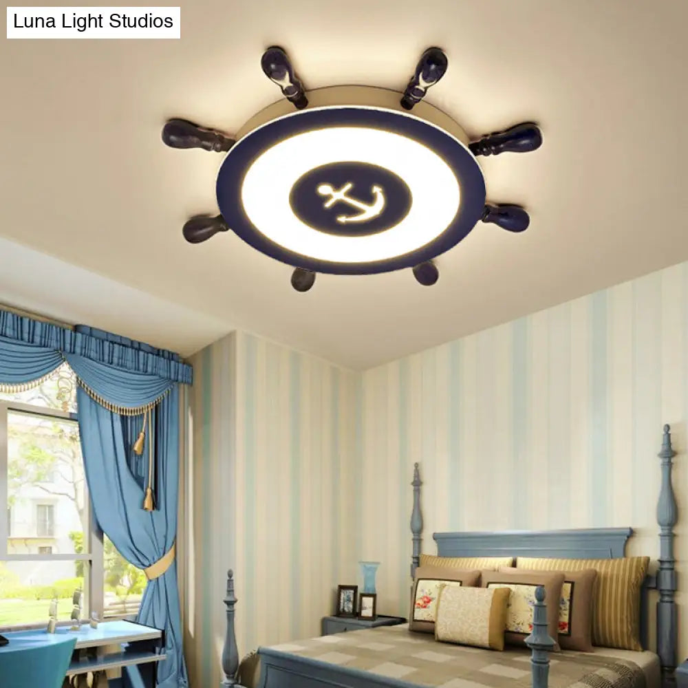 Contemporary Blue Led Flush Ceiling Light For Childs Room - Resin Rudder Design