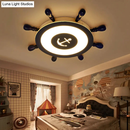 Contemporary Blue Led Flush Ceiling Light For Childs Room - Resin Rudder Design / 23 White