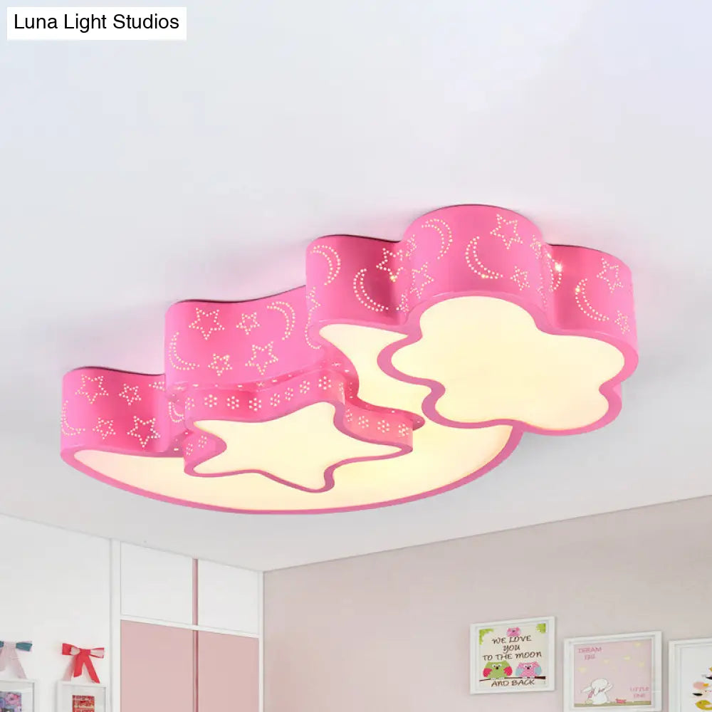 Contemporary Blue Moon Star Ceiling Light - Metal Flush Mount For Child Bedroom Pink / White