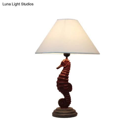 Contemporary Blue/Red Sea Horse Table Lamp With Cone Fabric Shade - Resin 1 Light