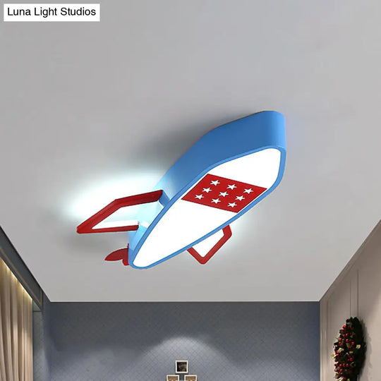 Contemporary Blue Rocket Flush Mount Ceiling Fixture - Acrylic Led Lighting For Kids In Warm/White