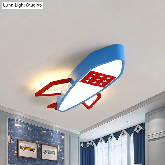 Contemporary Blue Rocket Flush Mount Ceiling Fixture - Acrylic Led Lighting For Kids In Warm/White