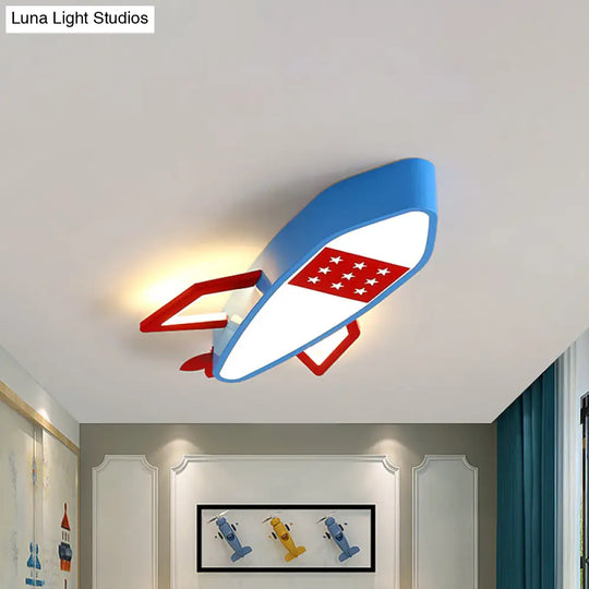 Contemporary Blue Rocket Flush Mount Ceiling Fixture - Acrylic Led Lighting For Kids In Warm/White