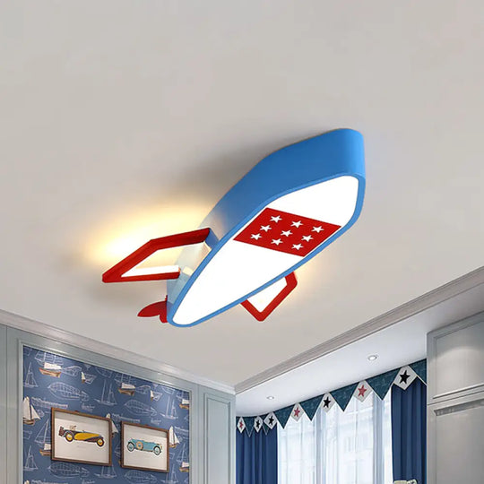 Contemporary Blue Rocket Flush Mount Ceiling Fixture - Acrylic Led Lighting For Kids In Warm/White