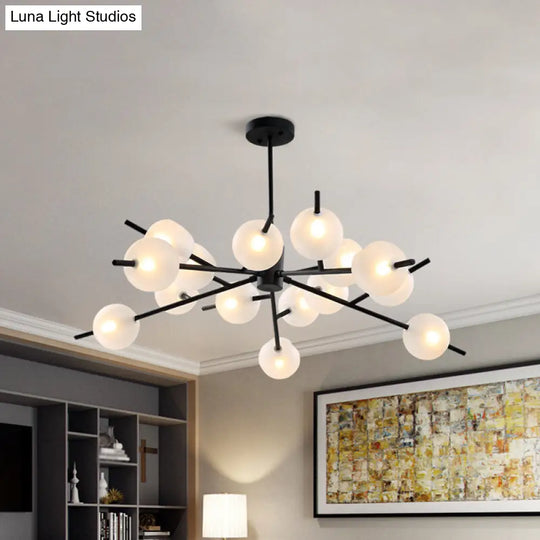 Contemporary Metal Pendant Lamp With 15 Bulbs And Frosted Glass Shade Insert - Black/Gold Black