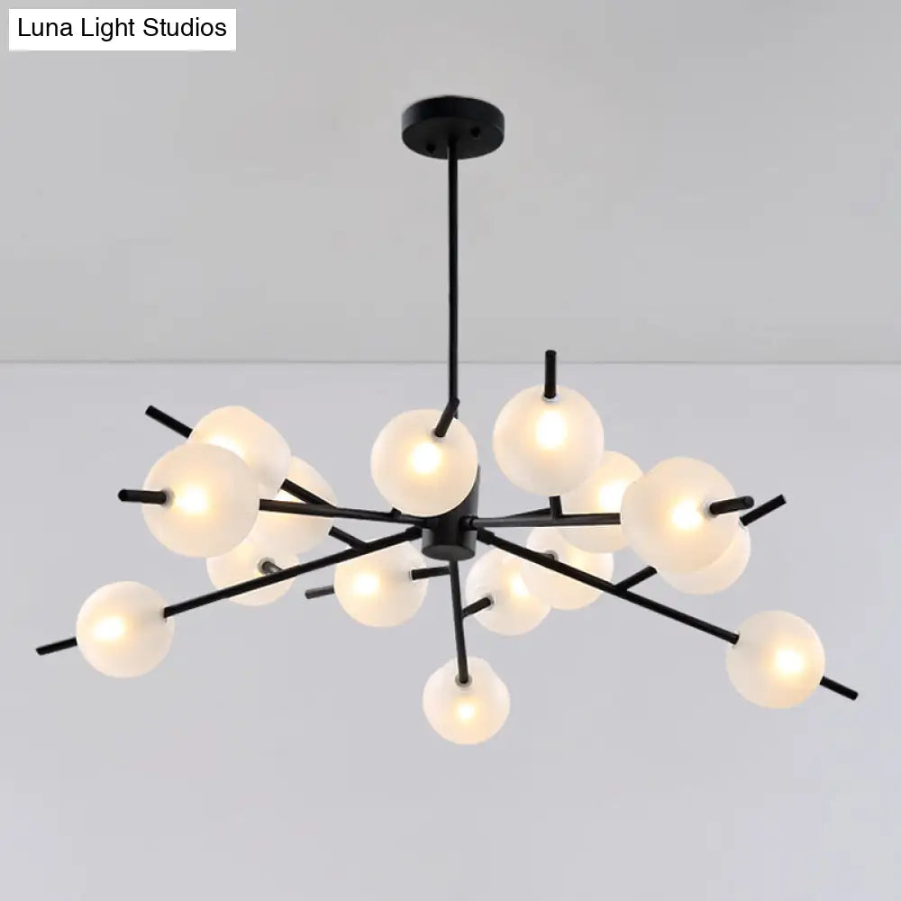 Contemporary Metal Pendant Lamp With 15 Bulbs And Frosted Glass Shade Insert - Black/Gold