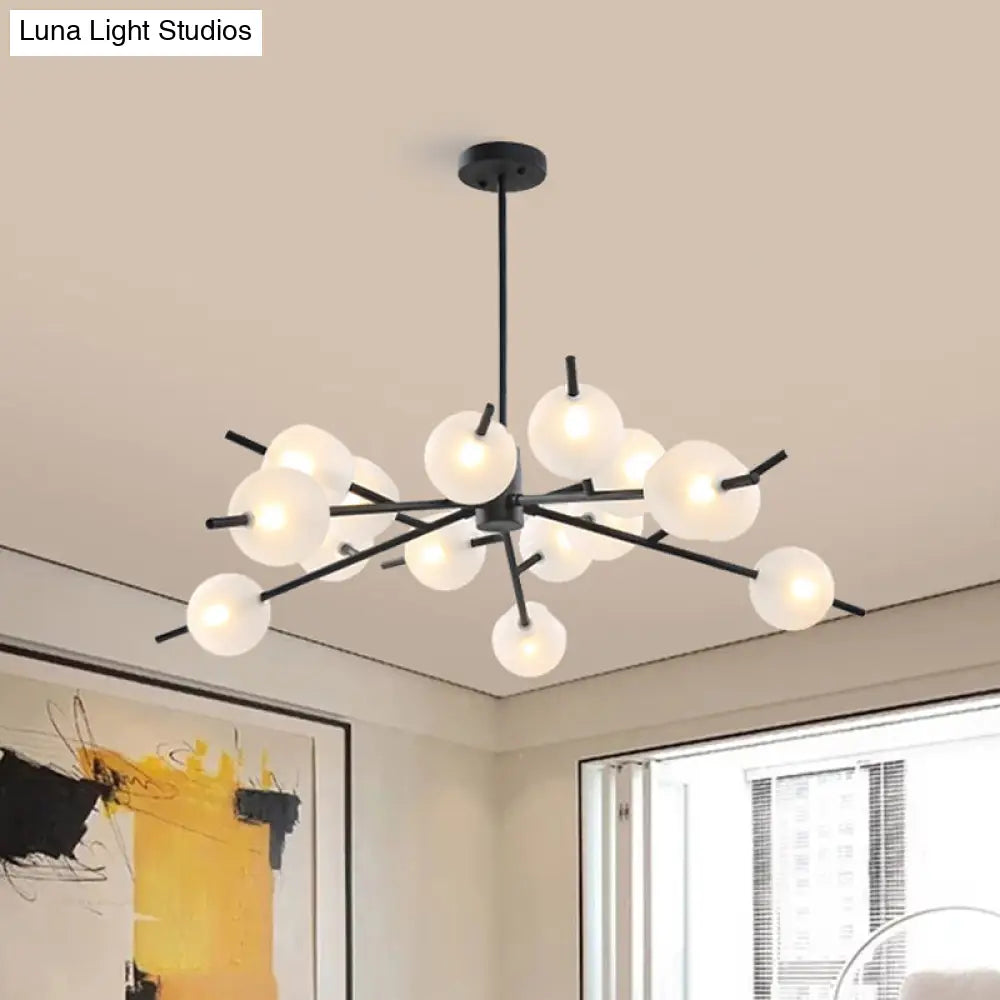 Contemporary Metal Pendant Lamp With 15 Bulbs And Frosted Glass Shade Insert - Black/Gold