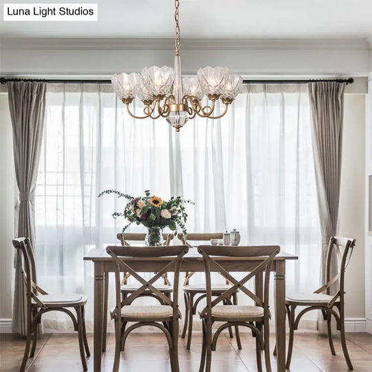 Contemporary Brass Bowl Pendant Chandelier - 6 Heads Ceiling Hanging Light With Clear Glass And