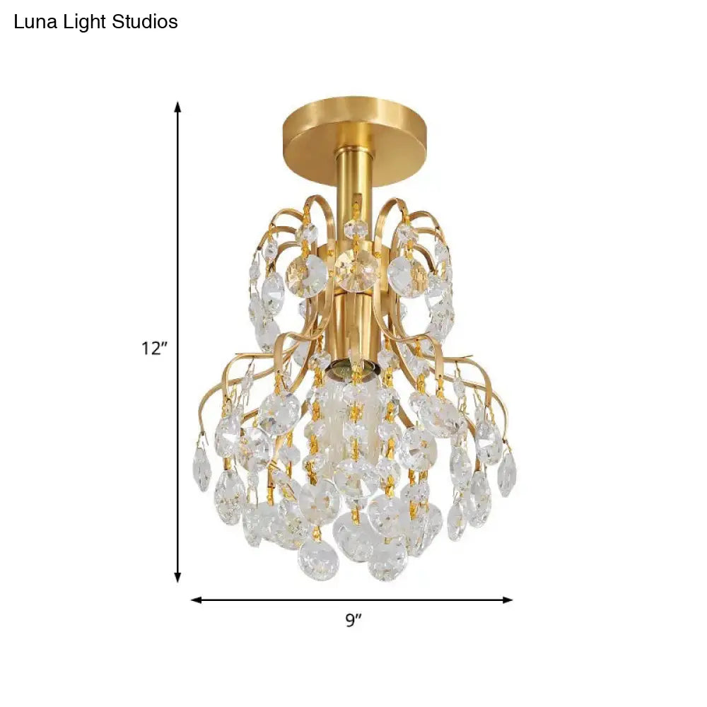 Contemporary Brass Ceiling Light With Bent Arm Frame - 1-Light Semi Flush Mount For Corridors