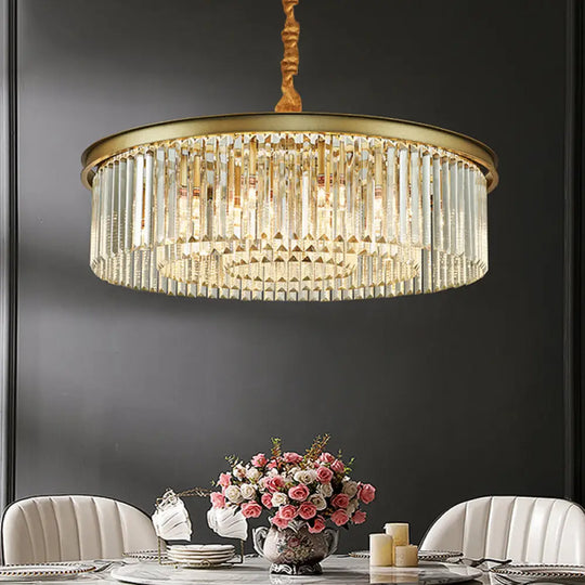 Contemporary Brass Chandelier - 6/12 Lights 19.5’’/25.5’’ Dia Flush Mount With Crystal