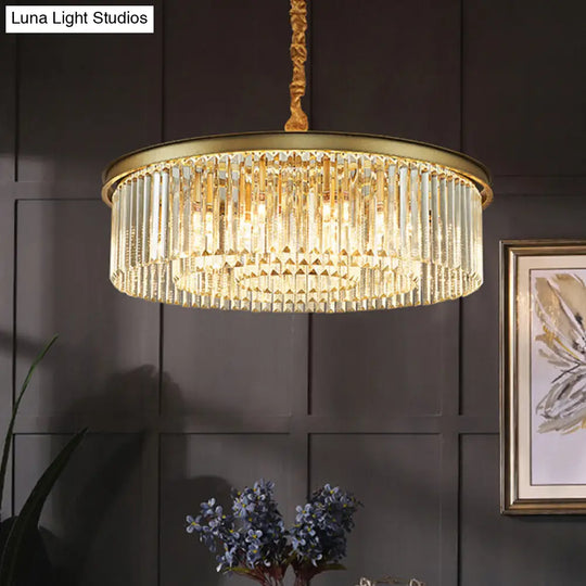 Contemporary Brass Flush Mount Chandelier - 6/12 Lights 19.5/25.5 Dia With Round Crystal Shade