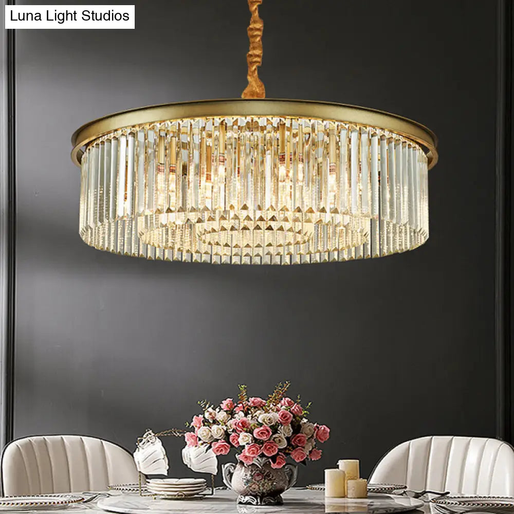 Contemporary Brass Flush Mount Chandelier - 6/12 Lights 19.5/25.5 Dia With Round Crystal Shade