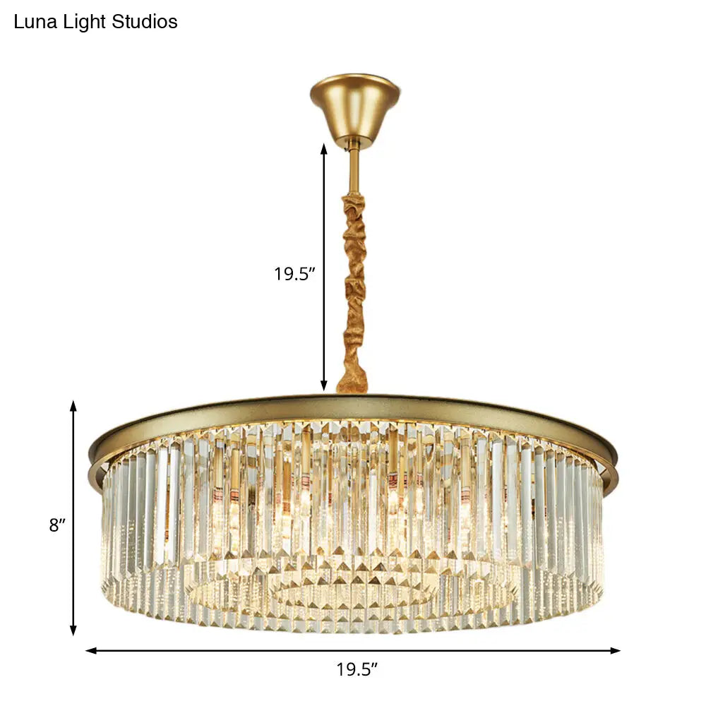 Contemporary Brass Flush Mount Chandelier - 6/12 Lights 19.5/25.5 Dia With Round Crystal Shade