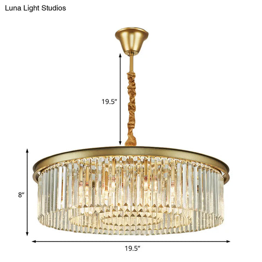 Contemporary Brass Flush Mount Chandelier - 6/12 Lights 19.5/25.5 Dia With Round Crystal Shade