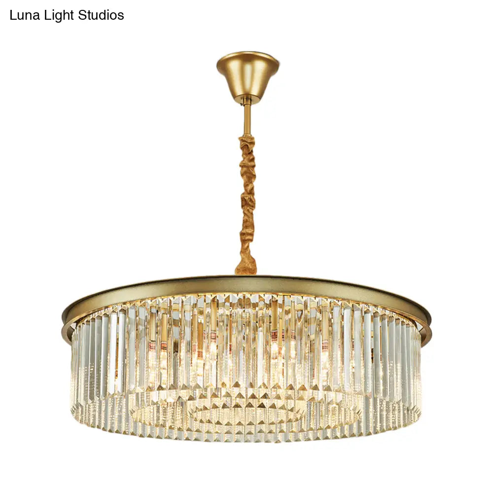 Contemporary Brass Chandelier - 6/12 Lights 19.5’’/25.5’’ Dia Flush Mount With Crystal