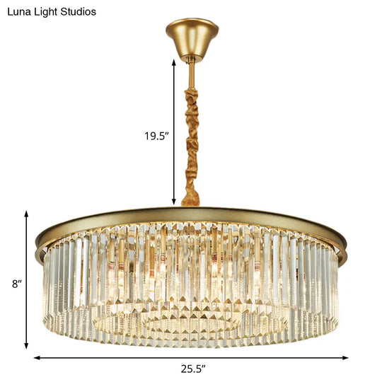 Contemporary Brass Chandelier - 6/12 Lights 19.5’’/25.5’’ Dia Flush Mount With Crystal