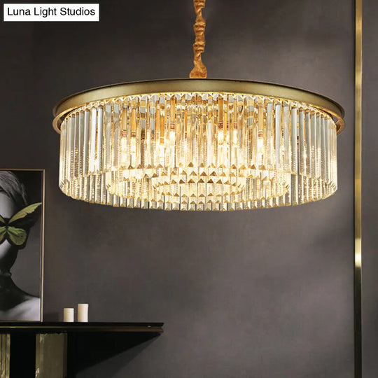 Contemporary Brass Flush Mount Chandelier - 6/12 Lights 19.5/25.5 Dia With Round Crystal Shade