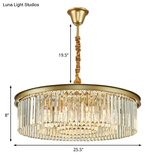 Contemporary Brass Flush Mount Chandelier - 6/12 Lights 19.5/25.5 Dia With Round Crystal Shade